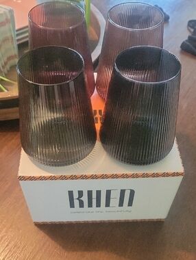 KHEN STEMLESS WINE GLASSWARE (SET OF 4)  16.9oz  2 BLUE 2 PINK